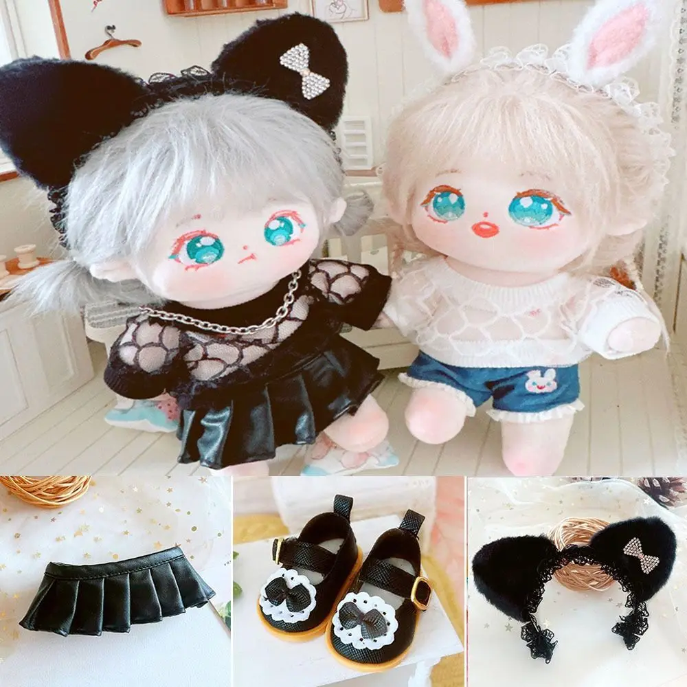 20cm Doll Clothes Fashion PU Leather Skirt Doll Jeans Pants Doll Sweater Doll Headband Skirt Suit Clothing DIY Doll Accessories