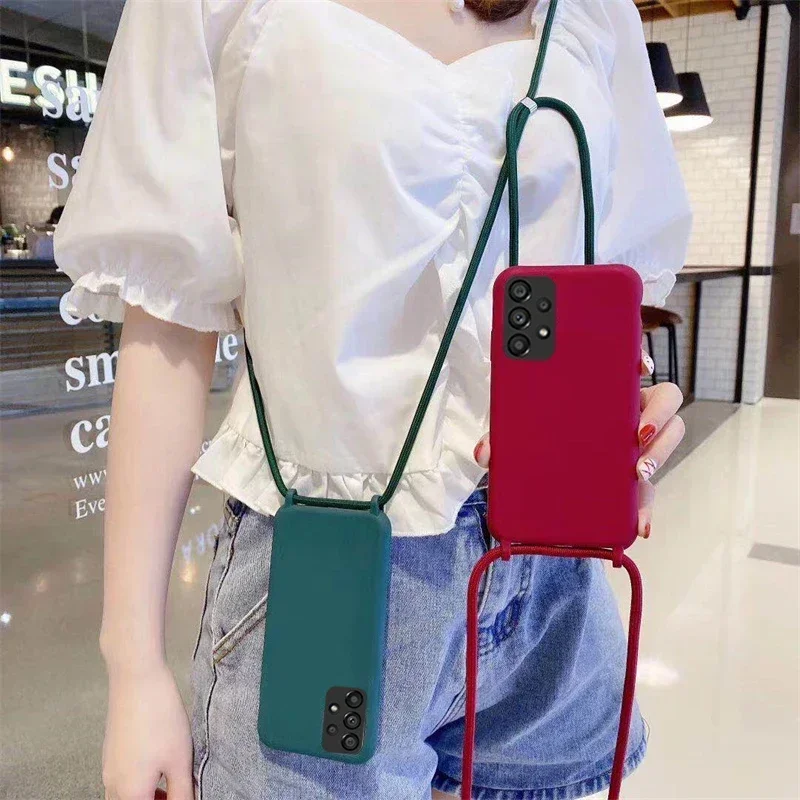 Crossbody Lanyard Case For Samsung Galaxy A55 A35 A15 A54 A14 A34 A53 A52 S24 S23 S22 Plus Ultra S21 S20 FE Soft TPU Back Cover