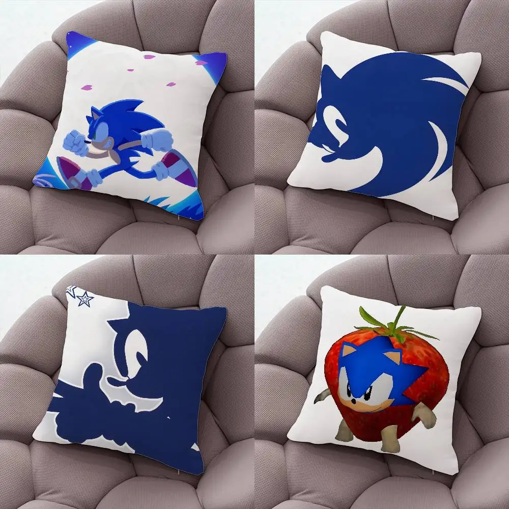 

S-Sonic Blue H-Hedgehog Pillow Case Plush Fabric Soft Double-Sided Printed Sofa Warm Winter Home Gift Cushion Cover
