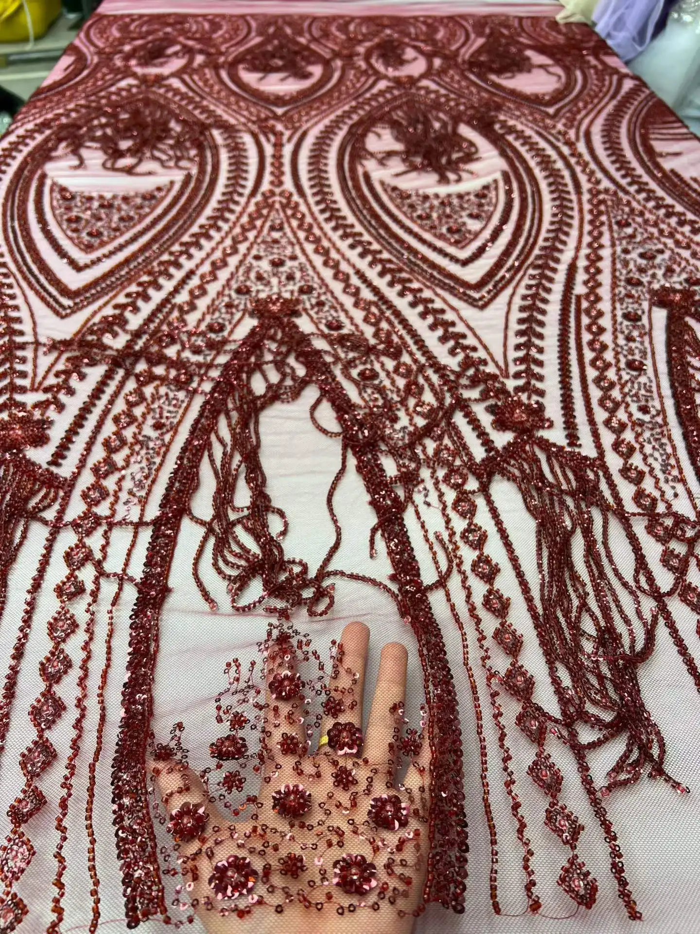 

High Quality Sequins Beaded Embroidery Comb Groom Nigerian Lace Fabric 5 Yards French Tulle Lace For Wedding Dress