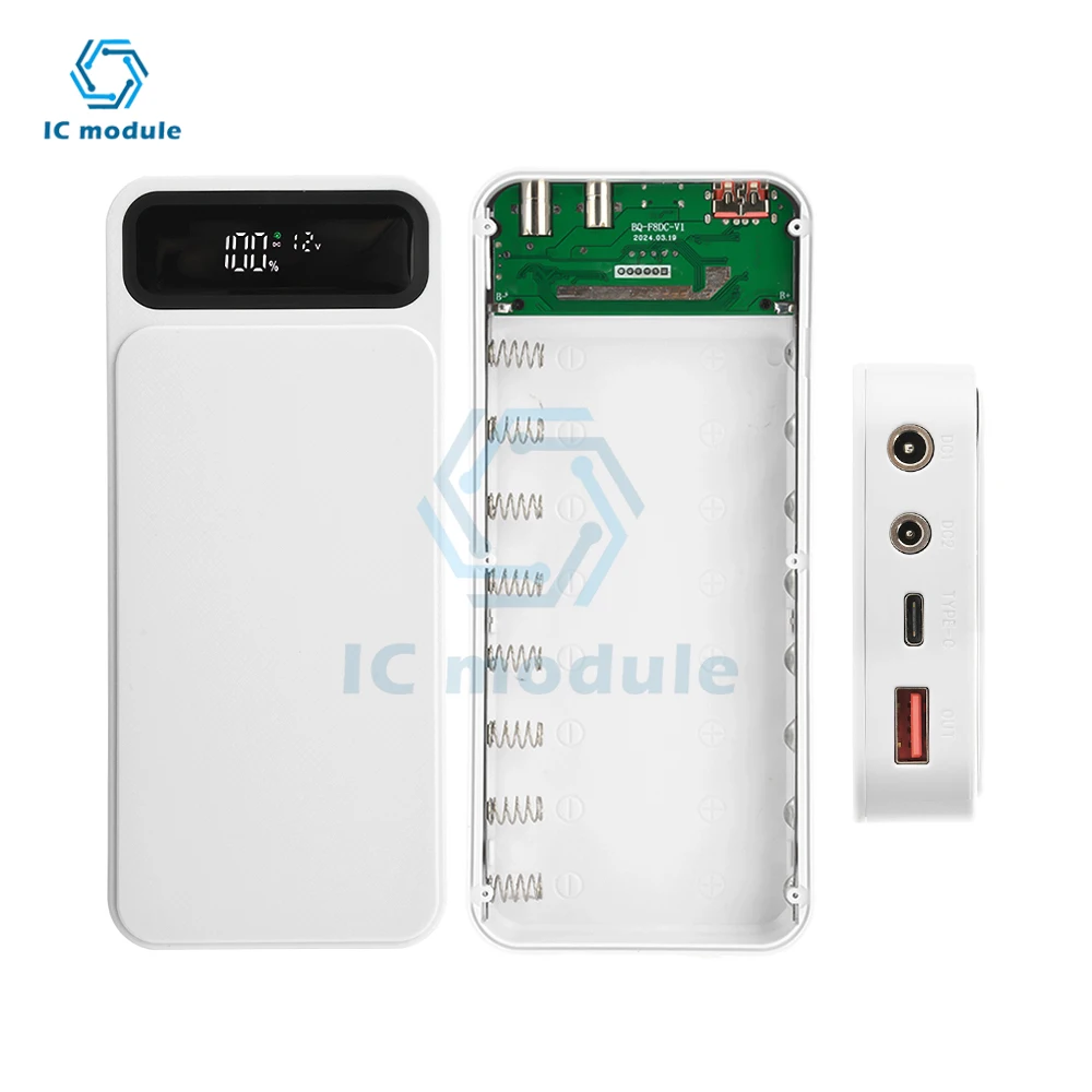 Power Bank Case 8*18650 Battery Removable Solder-free Mobile Power Sleeve Charging Power Case USB Type C DC Adjustable 5-12V