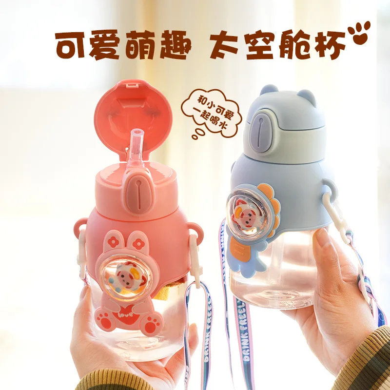 600ML Kids Sippy Cup Water Bottles Creative Cartoon Feeding with Straws and Lids Spill Proof Portable Toddlers Beverage Cups