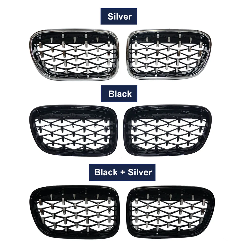 One Pair Front Grill Diamond Kidney Grilles for BMW X3 F25 2010 2011 2012 2013 Chrome Meteor Style Car Replacement Part