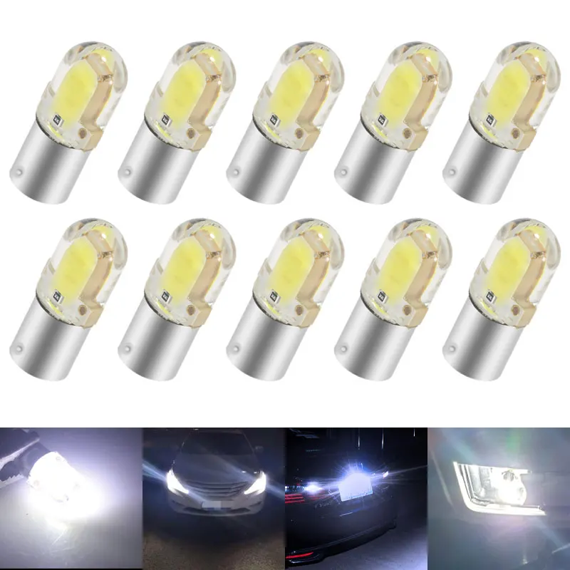 10X BA9S LED T4W H6W W5W LED Bulb CANBUS COB 2SMD Car Interior Dome Reading Light Side Wedge License Plate Light Signal Lamp 12V