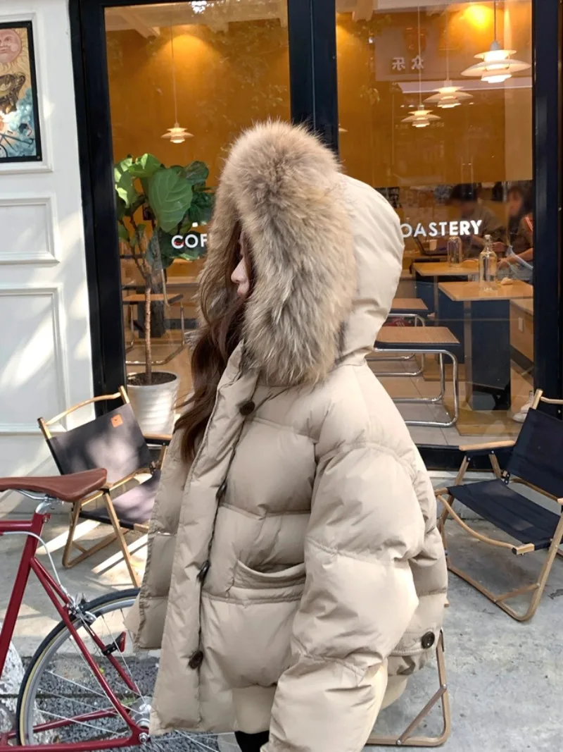 

Miiiix Korean Fashion Hooded Single Breasted Down Jacket 2023 Women's Winter Solid Color Short White Duck Down Cotton Jacket