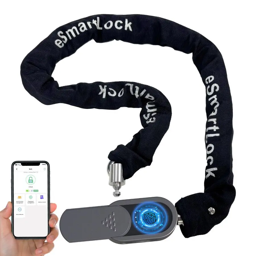 

Chain Lock, 3.3Ft Long 8mm Steel Chain Lock with Key Fingerprint Bluetooth APP Control, Heavy Duty AntiTheft Biometric Digital B