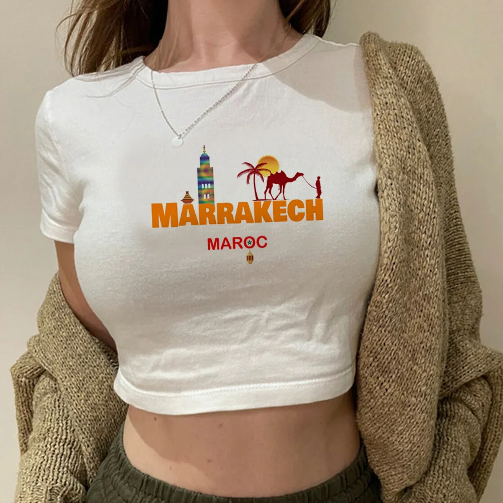 Maroc Morocco streetwear  goth fairycore crop top Woman gothic  korean fashion graphic  fairy grunge  crop top