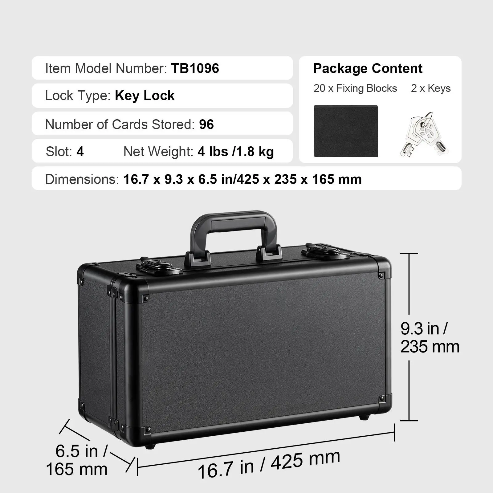 Graded Sports Card Storage Box 4 Slots Lockable Carrying Case with Foam Dividers Holds for 96 68 or 76 Graded Cards 348 Top Loaders or 999+ Loose Cards