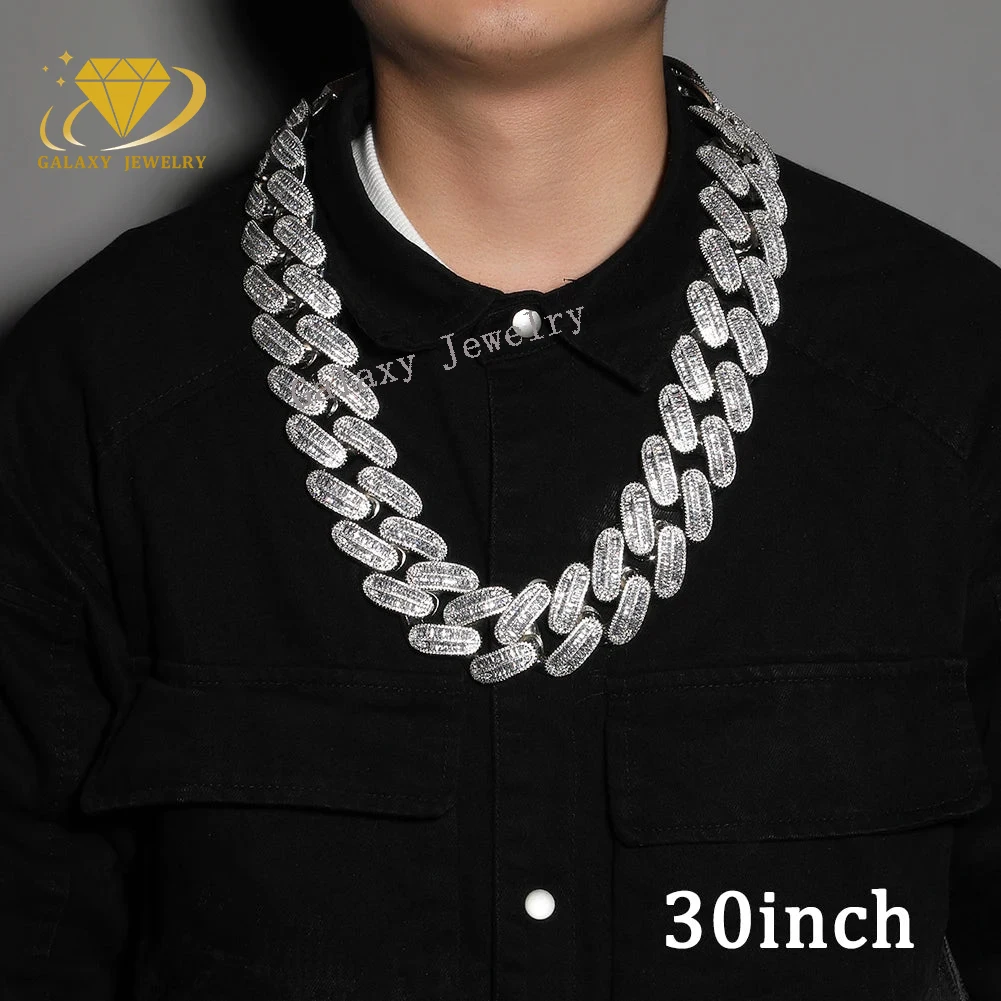 Hiphop Necklaces 40mm Width Baguette Cuban Link Chain Prong Large Necklace Bracelet Moissanite Cuban Chain Rapper Men Jewelry