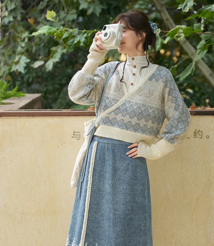 New Guofeng Hood Jacquard Sweater Cowboy Spinning Skirt Women's Clothing Fiesta Carnival Halloween Cos Cosplay