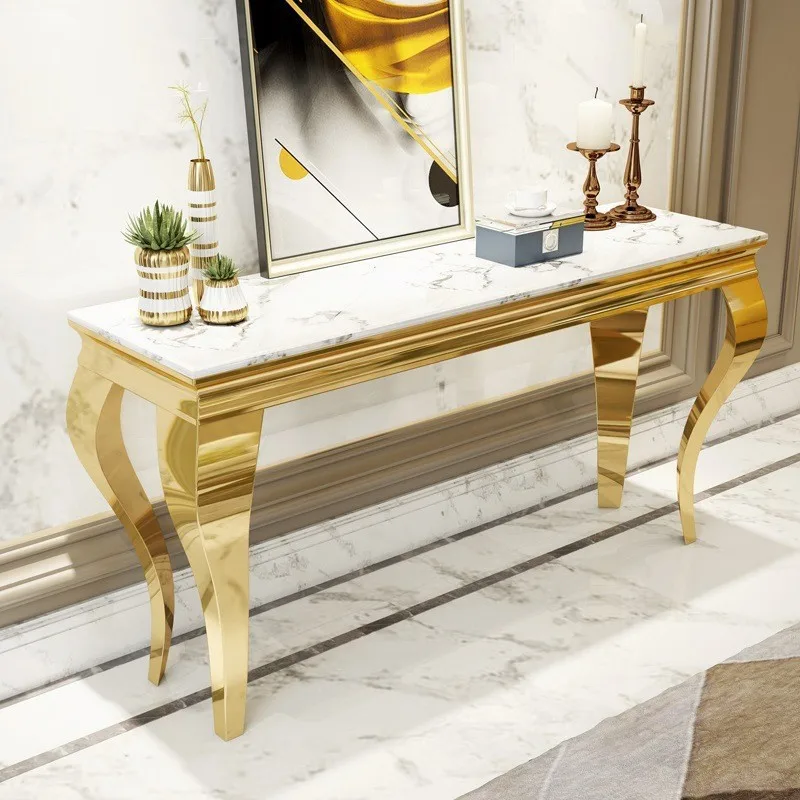 Modern simple marble entrance table rack entrance entrance cabinet Nordic stainless steel light luxury