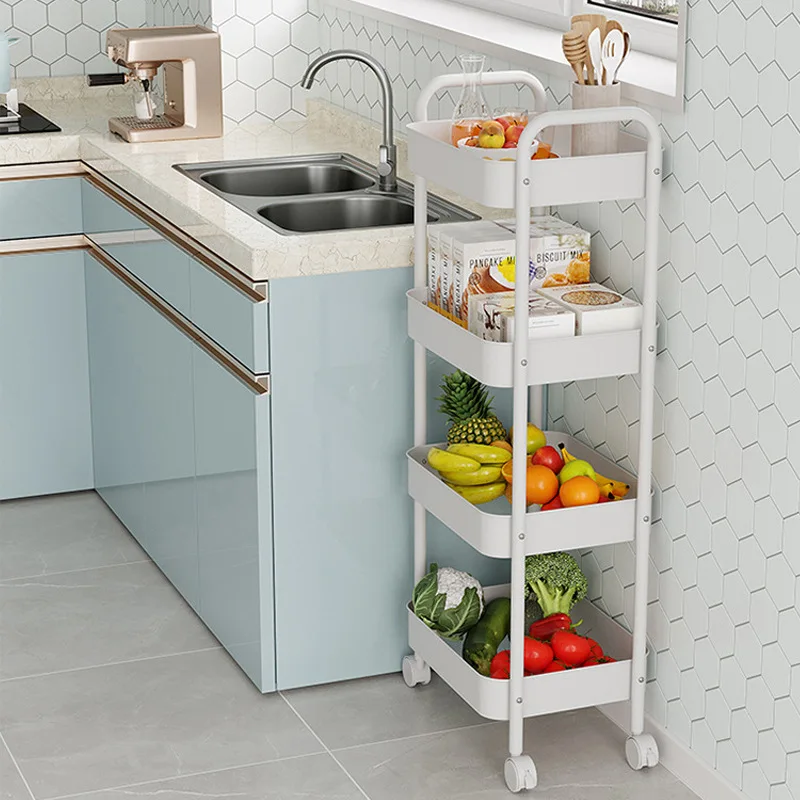 

Trolley Shelves Double Armrests with Wheels Storage Racks Multi-layer Snack Racks Movable Kitchen Floor Storage Shelves
