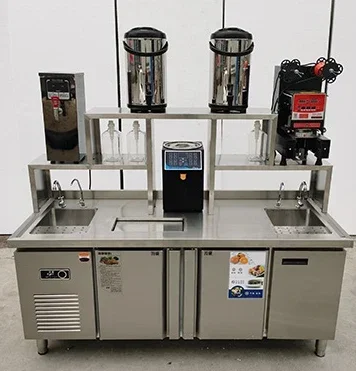 Hot sales Milk tea shop is equipped with a full set of commercial refrigeration workbench for water bar.