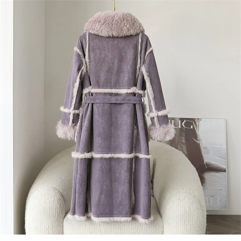 2024 Fall and Winter Rabbit Haire Coat Lady Medium-length Wool Collar Suede Women Young Jacket Parka JT437