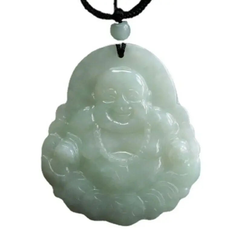 Natural Genuine Light Green A Jade Jadeite China Style Maitreya Pendant Money Buddha