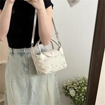 여성용 라탄 빨대 백, 대용량 직조 크로스바디 백, 수제 브레이드 숄더백, 패션