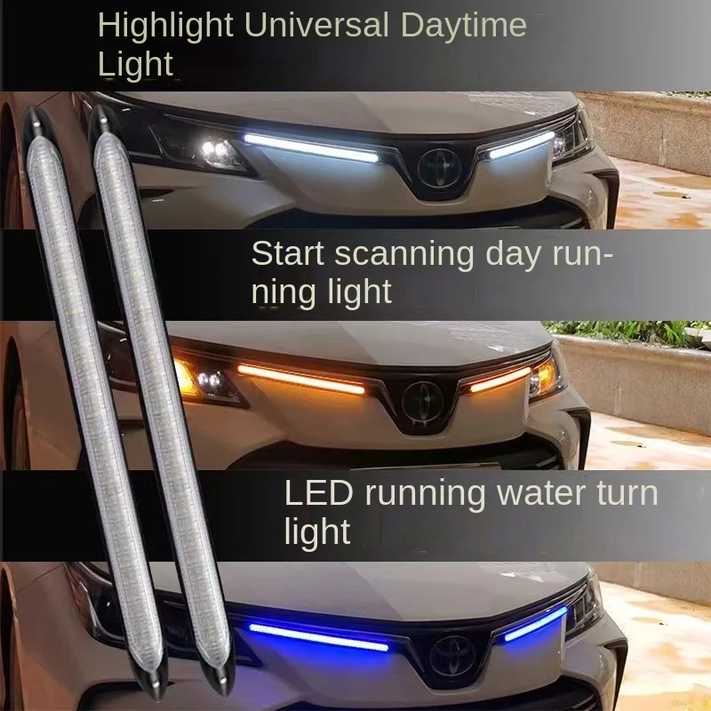 2PCS starts scanning new LED car daytime running lights, three color flow turn signals, LED daytime running lights