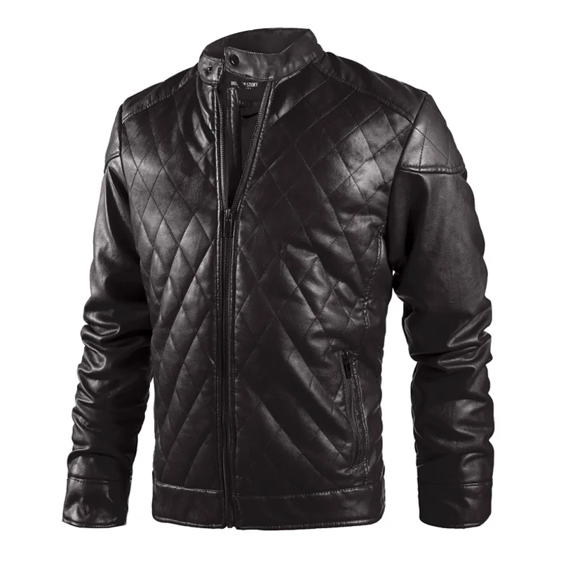 Brand Fashion Men Motorcycle Leather Jacket Fleece Lined Warm Thick Male Winter Spring Clothing Size M-2XL