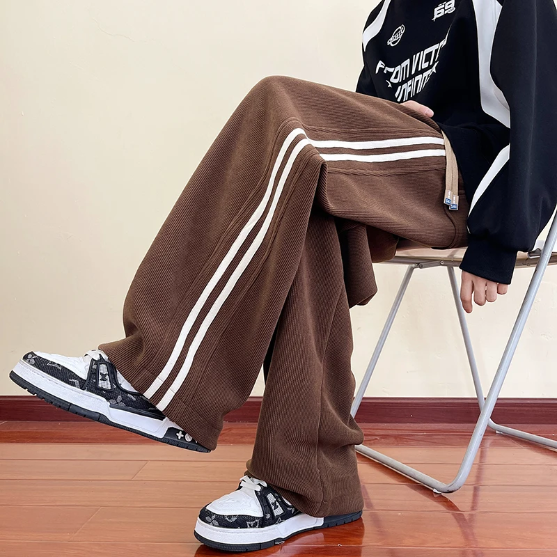 

Men's Corduroy Pants Thiened Autumn Spring Straight Leg Sweatpants American Sle Wide Leg Chino Trousers Casual Long Pants