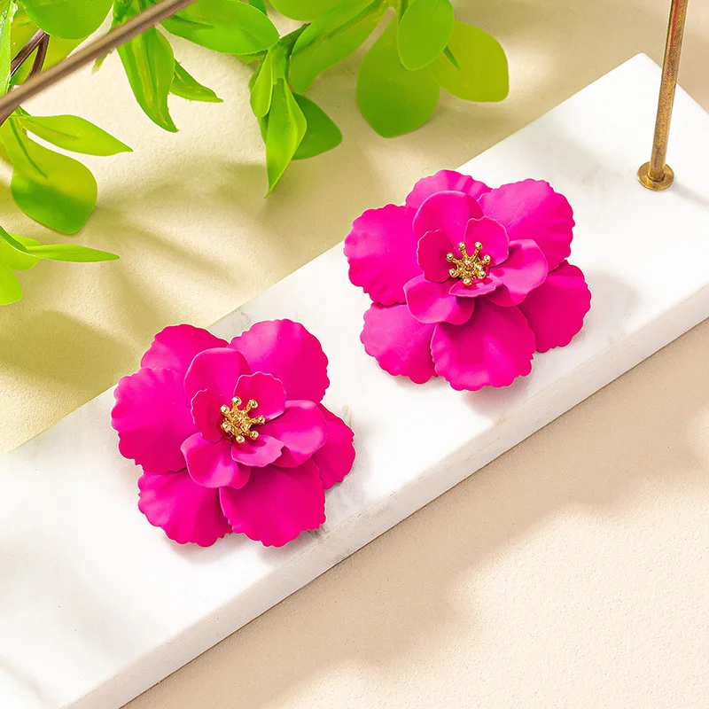

Vintage Camellia Colorful Flower Enamel Metal Stud Earrings For Women Party Holiday Gift Fashion Jewelry Ear Accessories E438