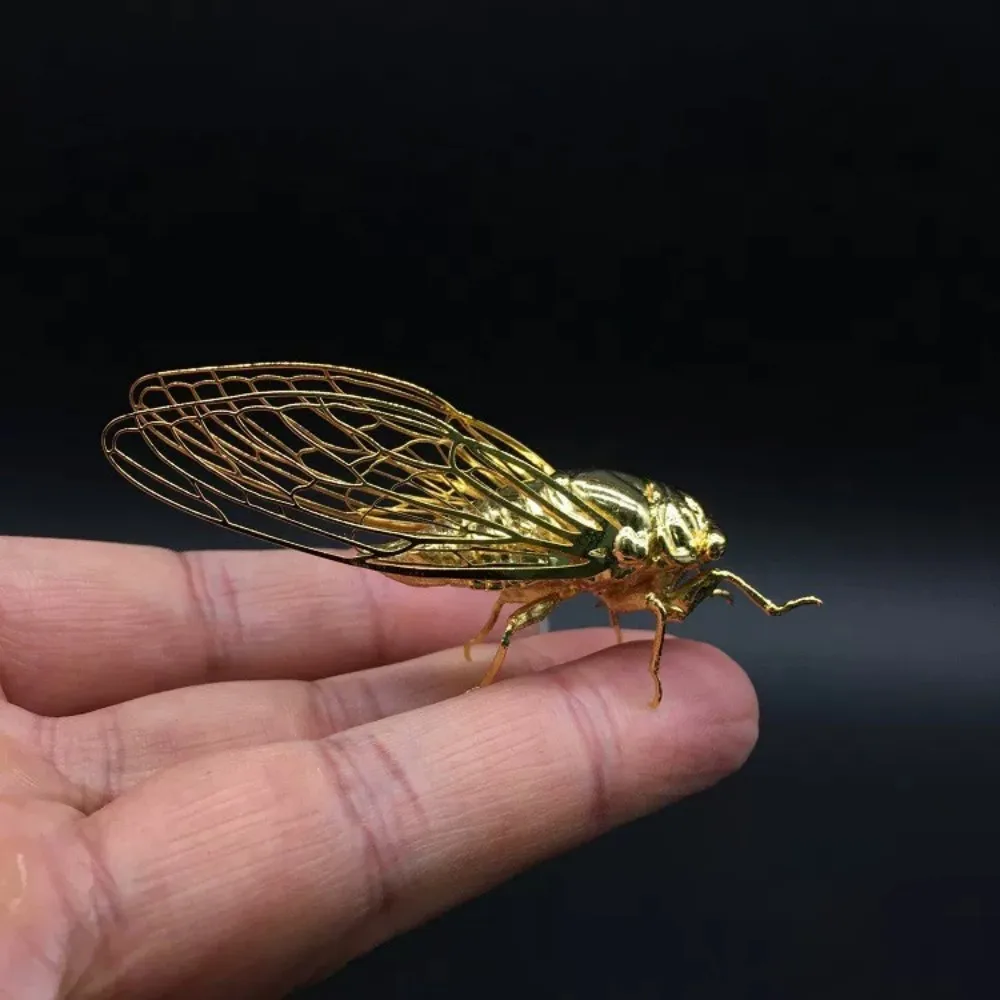Solid Brass Handmade Mini Golden Cicada Statue Sudden Fame Desk Decor Collectible Gift