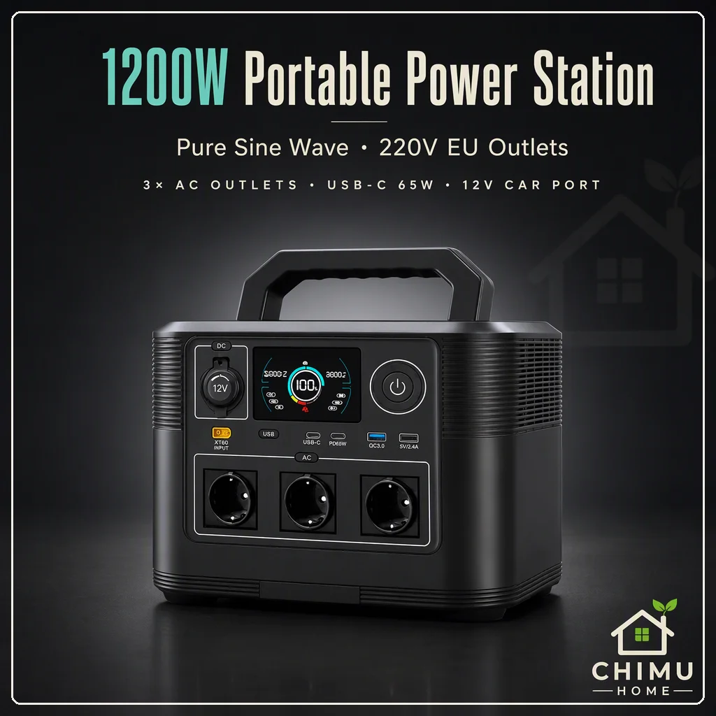 【CHIMU HOME】518Wh Portable Power Station, 600W Pure Sine Wave Solar Generator, 220V EU AC Outlets, USB-C PD, 12V DC