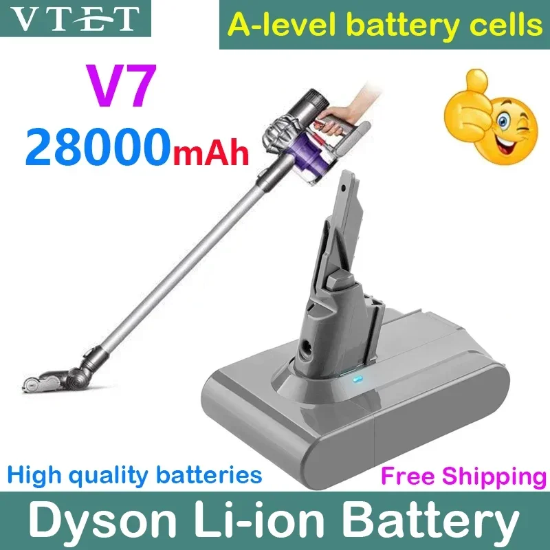 

2024 for Dyson V7 Battery 21.6V 28000mAh 18650 Li-lon Rechargeable Battery Animal Pro Vacuum Cleaner Replacement Mattress FLUFFY