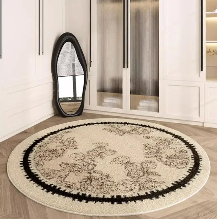 

Retro French Carpets for Living Room Cream Bedroom Bedside Rug Large Area Chair Plush Floor Mat Fluffy Soft Round Floral Carpet