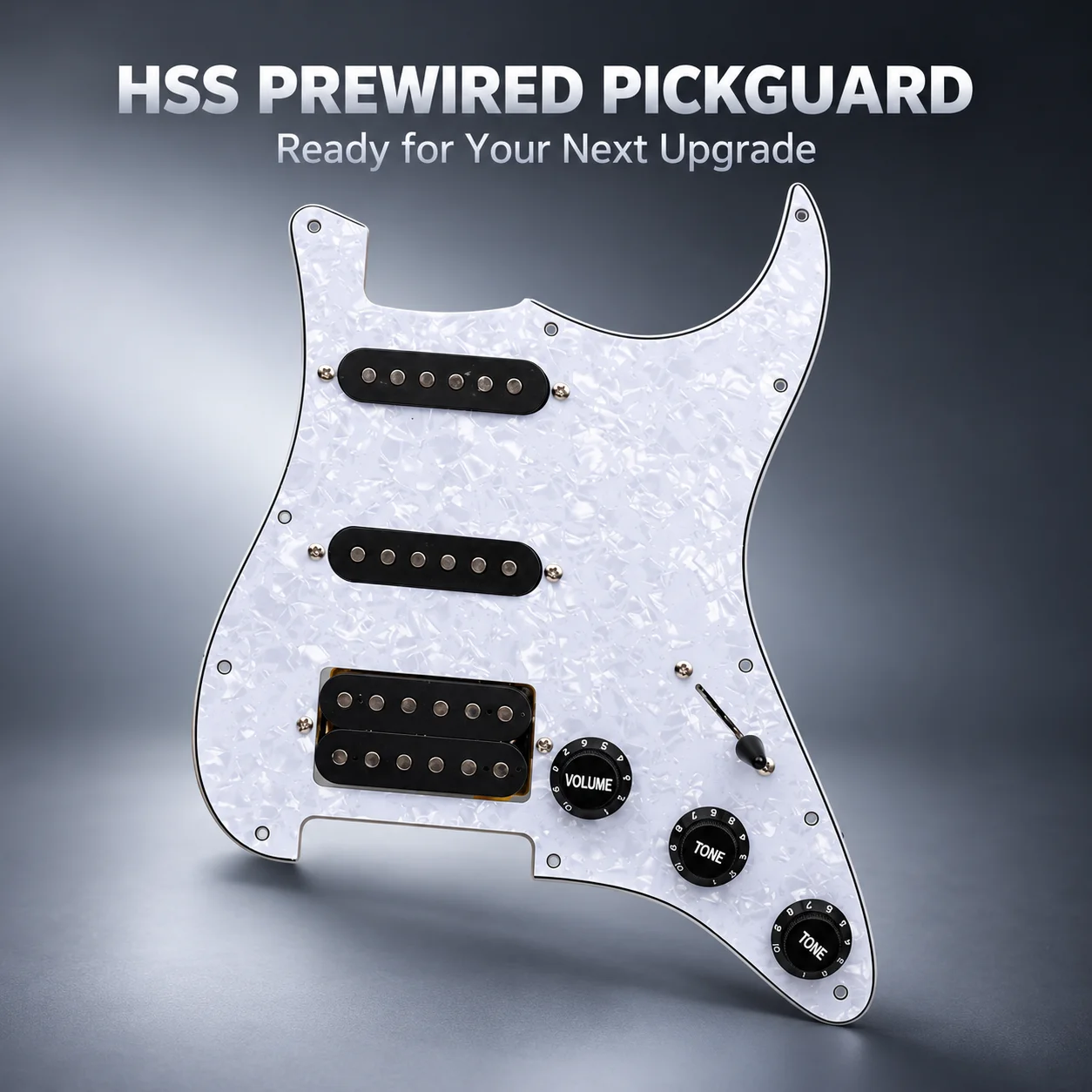 White Pearl HSS Prewired Pickguard for ST/SQ Style Electric Guitar, 2 Single-Coil Pickups, Humbucker and 5-Way Switch