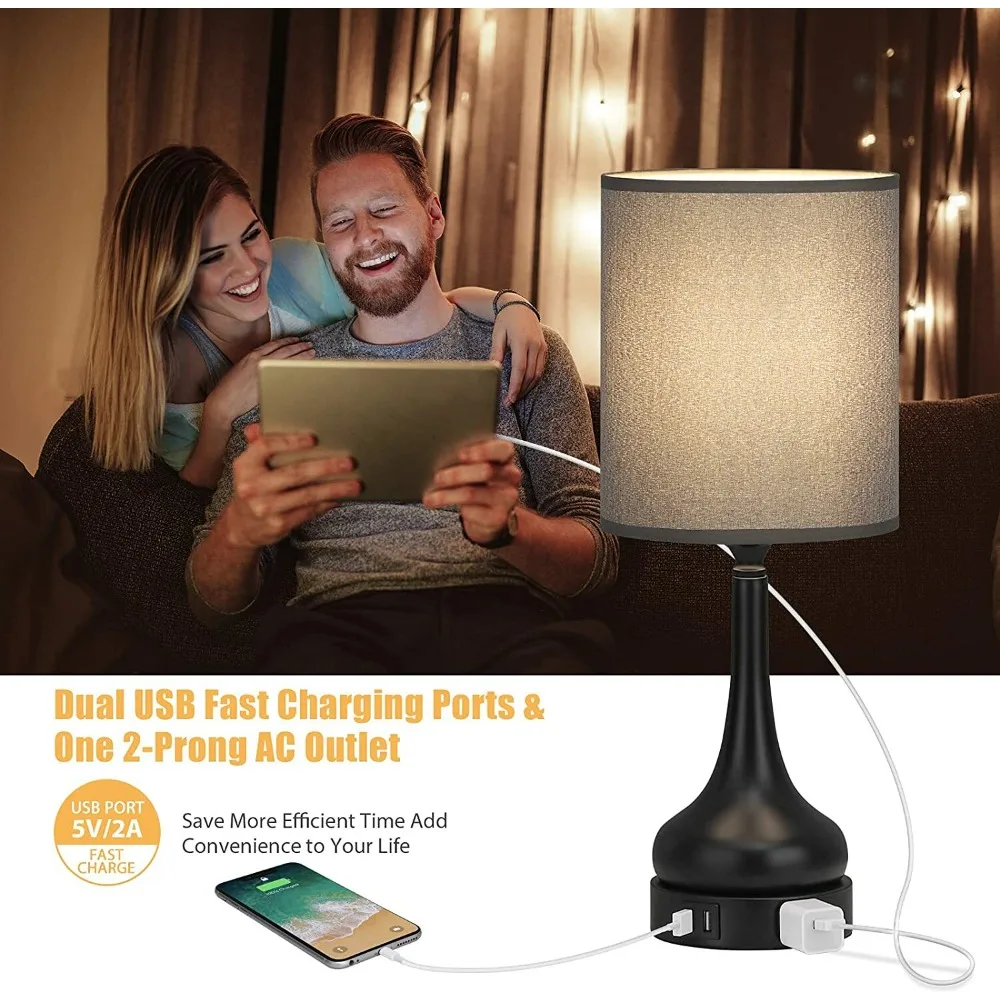 2 حزمة من مصباح السرير الذي يعمل باللمس لغرفة النوم، 2 منافذ USB + 2 منافذ تيار متردد