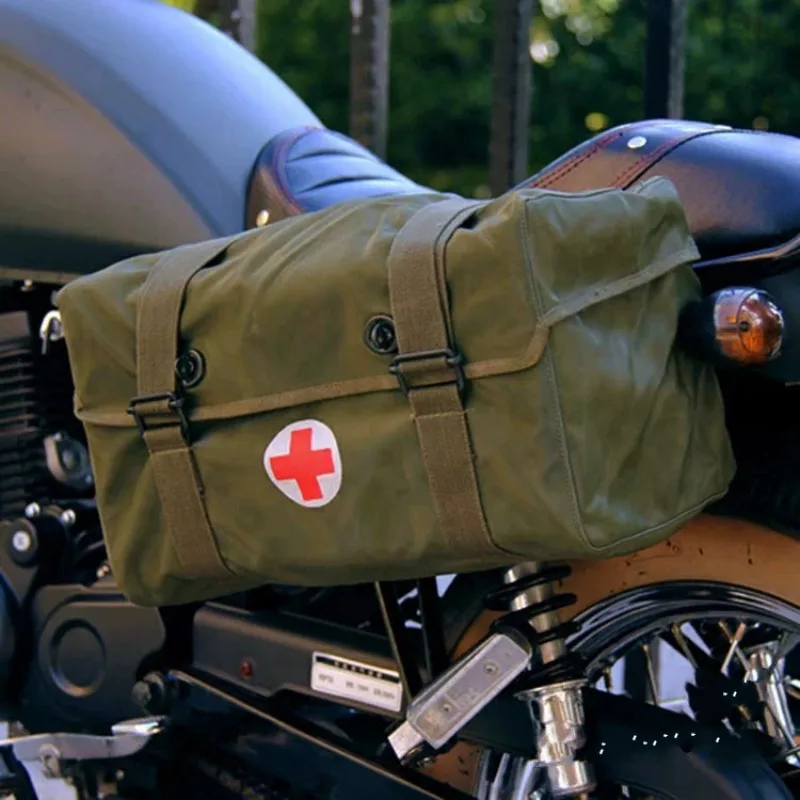 الفائض الأصلي الأصلي المصنوع في السبعينيات الصينية العسكرية الخضراء المقاومة للماء كافالري حقيبة طبية دراجة نارية الجانب الجسم حقيبة #5