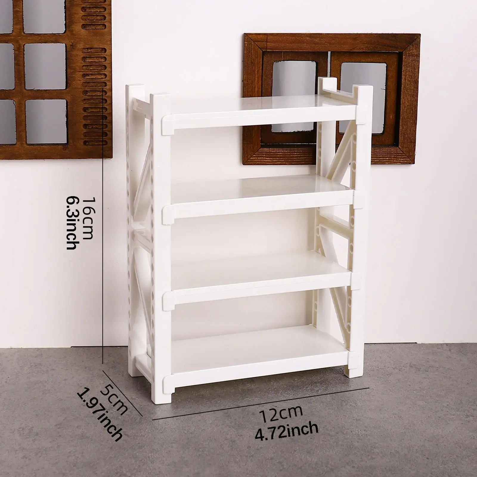 رف تخزين مصغر لبيت الدمى، خزانة كتب واقعية، رف تخزين متعدد الوظائف مكون من 4 طبقات لدراما المناظر الطبيعية الصغيرة #6