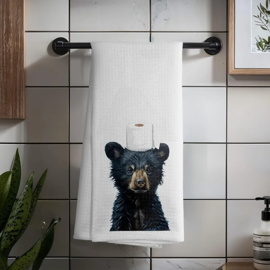 الدب الأسود الحمام مناشف اليد الحيوانات البرية الدب الأسود مناشف اليد للحمام الحمام مرحاض ديكور 16x24 Ih A012