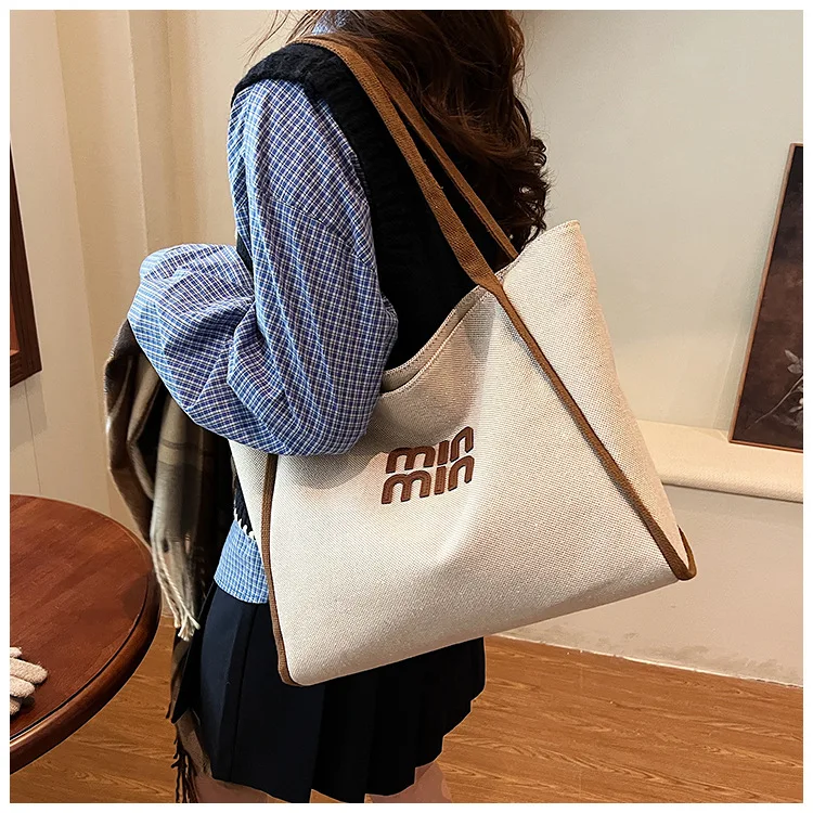 

‌ Зимняя большая сумка 2025 года — просторная парусиновая сумка через плечо, минималистичная работа/примечательность, модные нейтральные тона