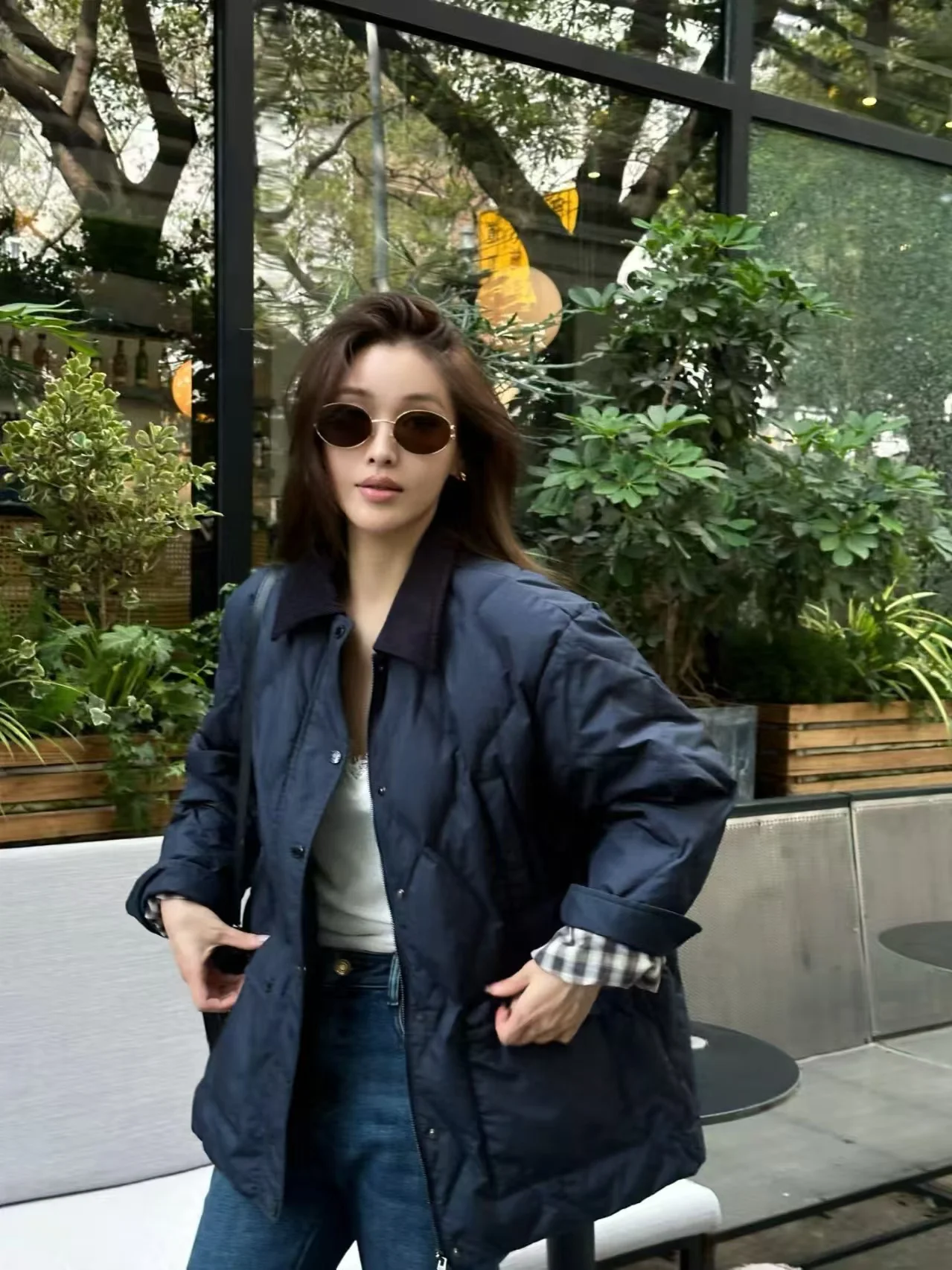 

Легкая теплая женская куртка из гусиного пуха с воротником, стеганая, премиум-класса, в стиле ретро, с ромбовидным узором