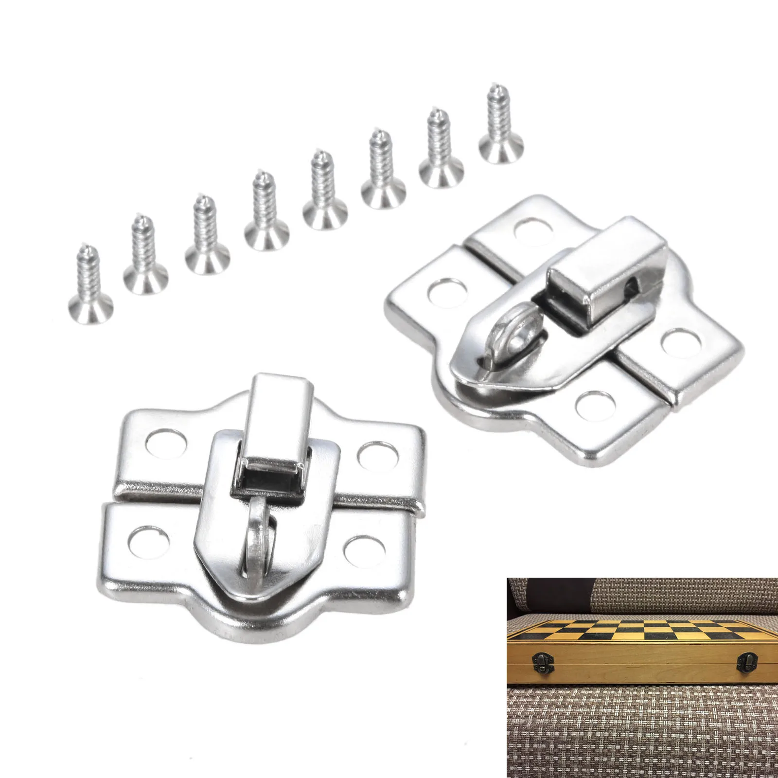 2PCS Retro Box Latch Clasps With Screws For Heavy Duty Vintage Wooden Jewelry Gift Wine Box Toolbox Hasp Toggle Lock 26*28mm