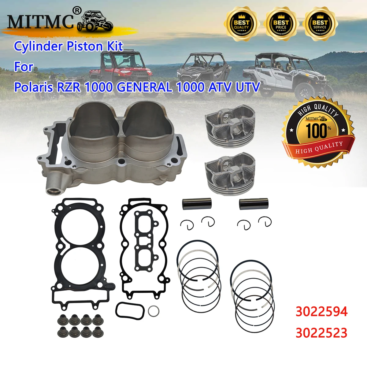 High Quality Cylinder Piston Kit For Polaris RZR 1000 GENERAL 1000 ATV UTV Engine Repair 3022523 3022594