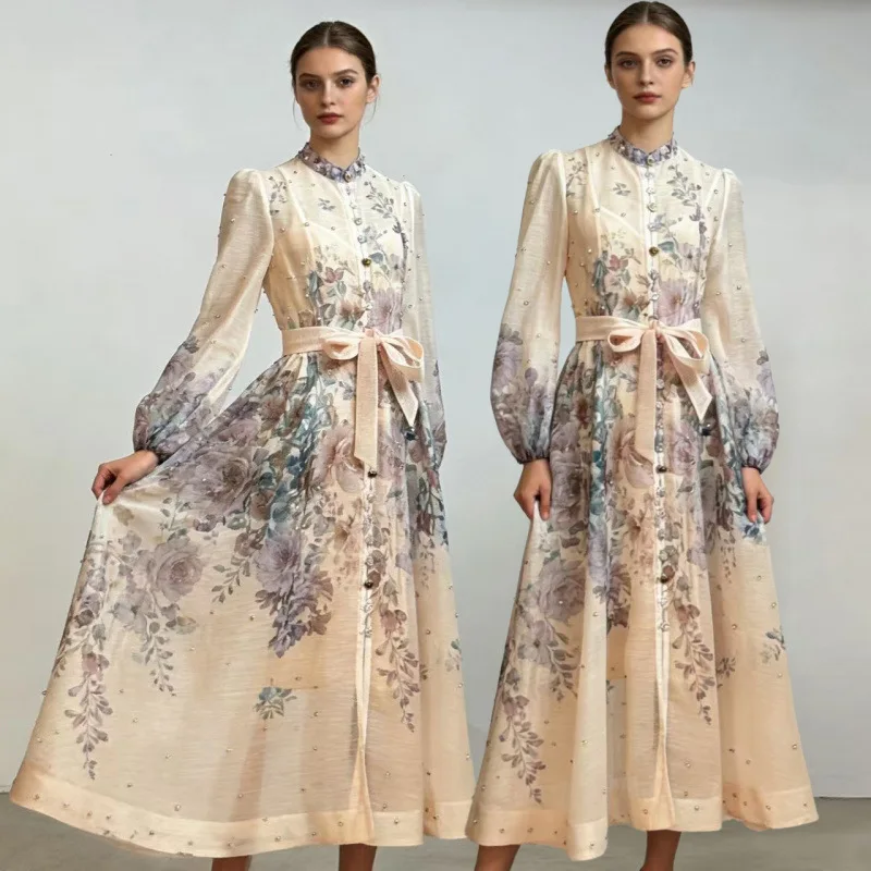 New Street Sle High Waist Long Diamond Floral Skirt Dr 2 Piece Set Women's Casual Faion Thiened Long Sve Dr