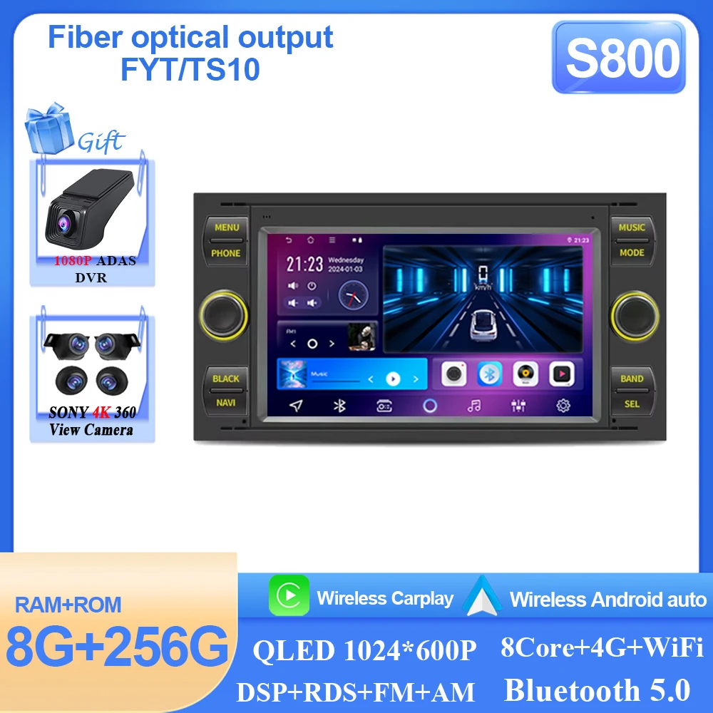 Android15 Autoradio Wifi Navi Voor Ford Mondeo S-max Focus C-MAX Galaxy Fiesta Transit Fusion Connect Kuga multimedia GPS BT WIFI