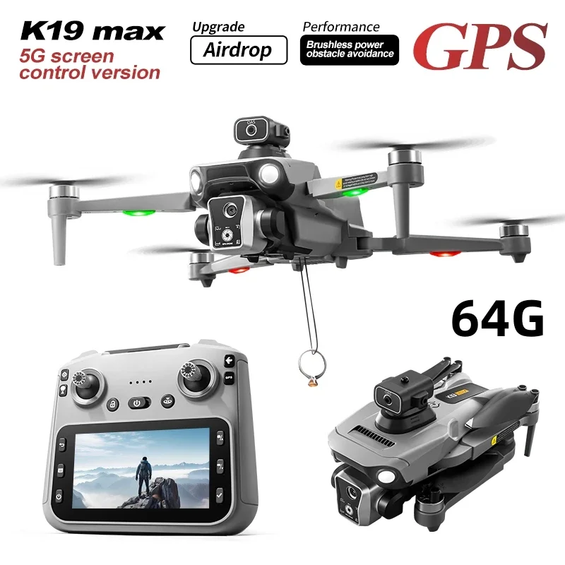 K19 Max. 360° °Drone with screen control aerial photography dual camera GPS return quadcopter brushless obstacle avoidance UAV
