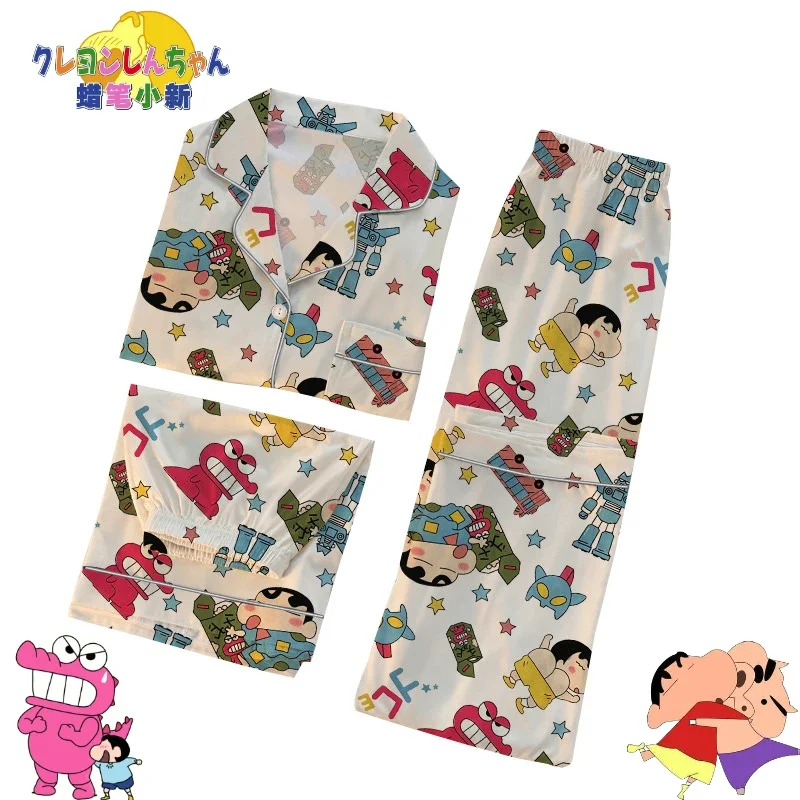 Cowboy Crayon Shin-chan Loungewear 3-piece Set Crayon Shin-chan Short Sleeve Shorts Pants Pajama Set Unisex Milk Silk