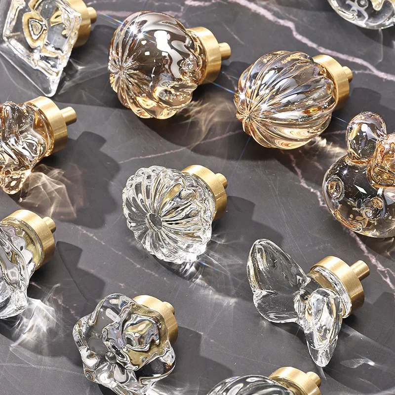 

Light luxury cabinet door wardrobe modern transparent small pure copper Nordic style drawer cabinet single hole crystal handle