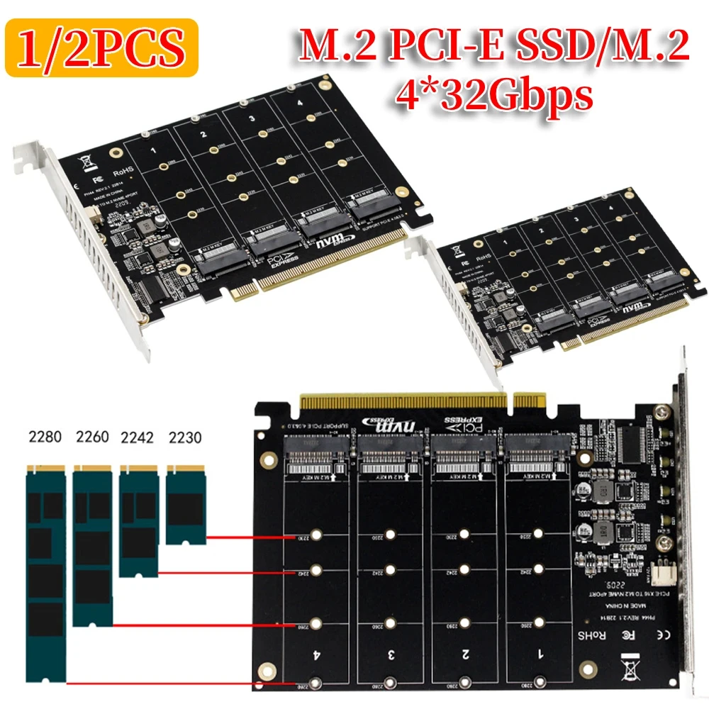 4 portas m.2 nvme ssd para pcie x16 adaptador conversor cartão suporte 2230/2242/2260/2280 host controlador placa de expansão indicador led