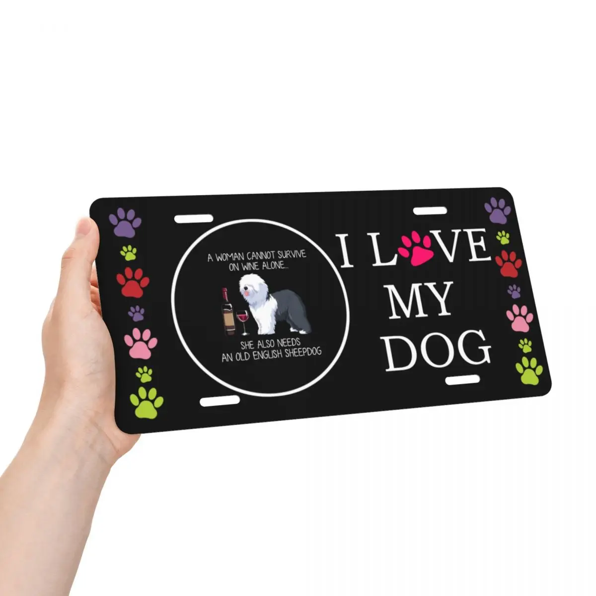 I Love My Dog Sheepdog Gifts Pet License Plate Cover Dog Lover Decoration Vanity Tag Aluminum Metal License Plate Sign 6x12 Inch