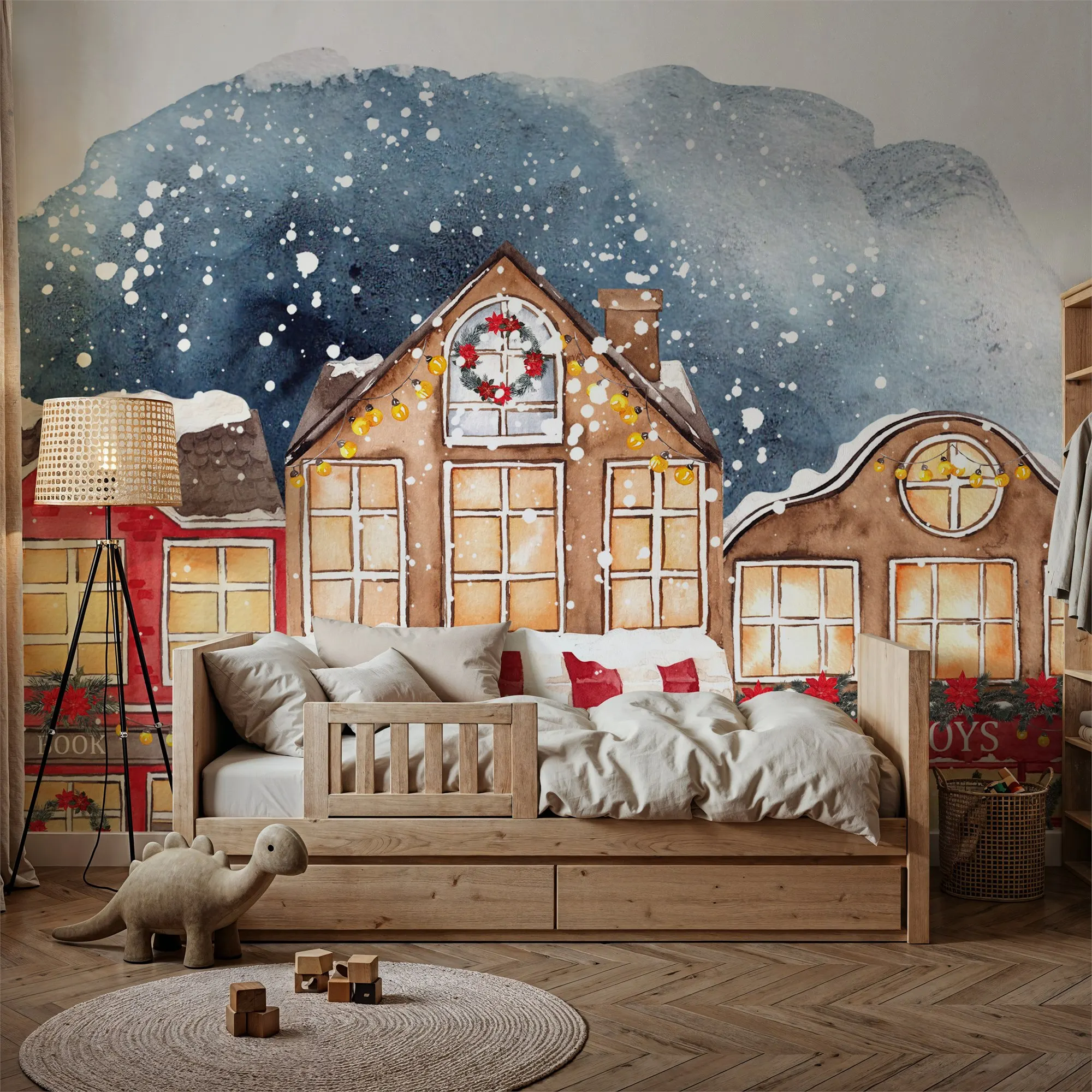 Christmas Down Town Custom Wallpaper Wall Mural for Living Room