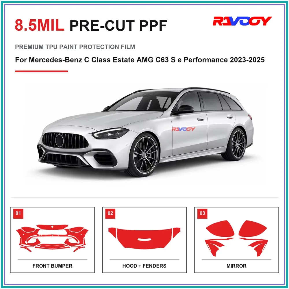 Precut PPF For Mercedes-Benz C Class Estate AMG C63 S e Performance 2023-2025 8.5mil TPU Clear Paint Protection Film Hydrophobic