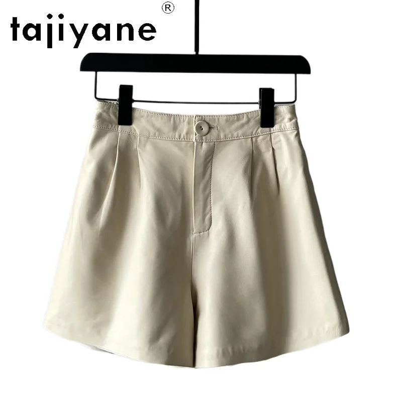 TAJIYANE Sheepskin Cargo Shorts Real Leather Shorts Women Casual Shorts for Woman Clothing Chic A-line Short Femme Wide-leg 반바지