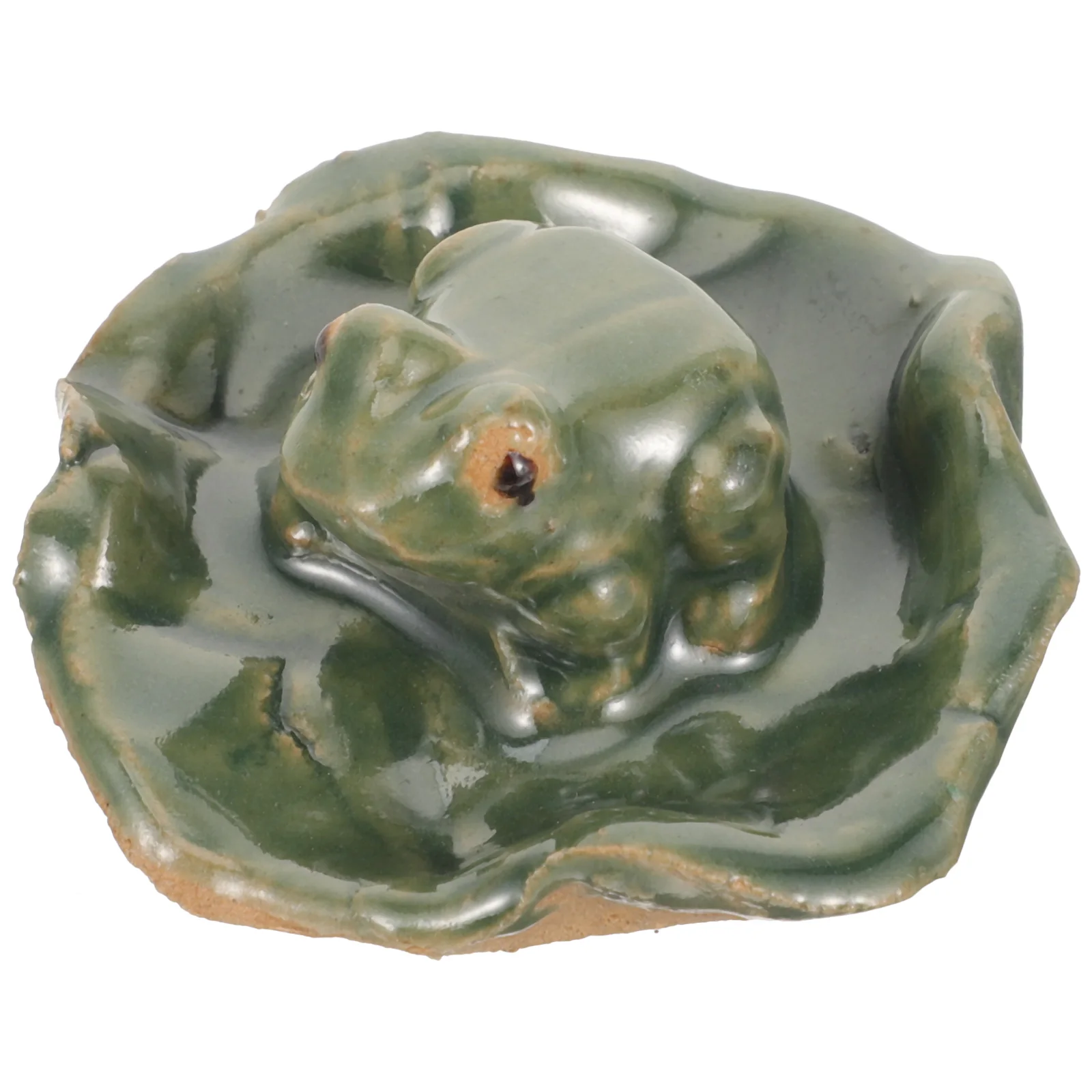

Lotus Leaf Frog Ceramic Statue Realistic Vivid Garden Pond Fish Tank Decor Unique Simple Design Home Office Lotus Leaf Frog