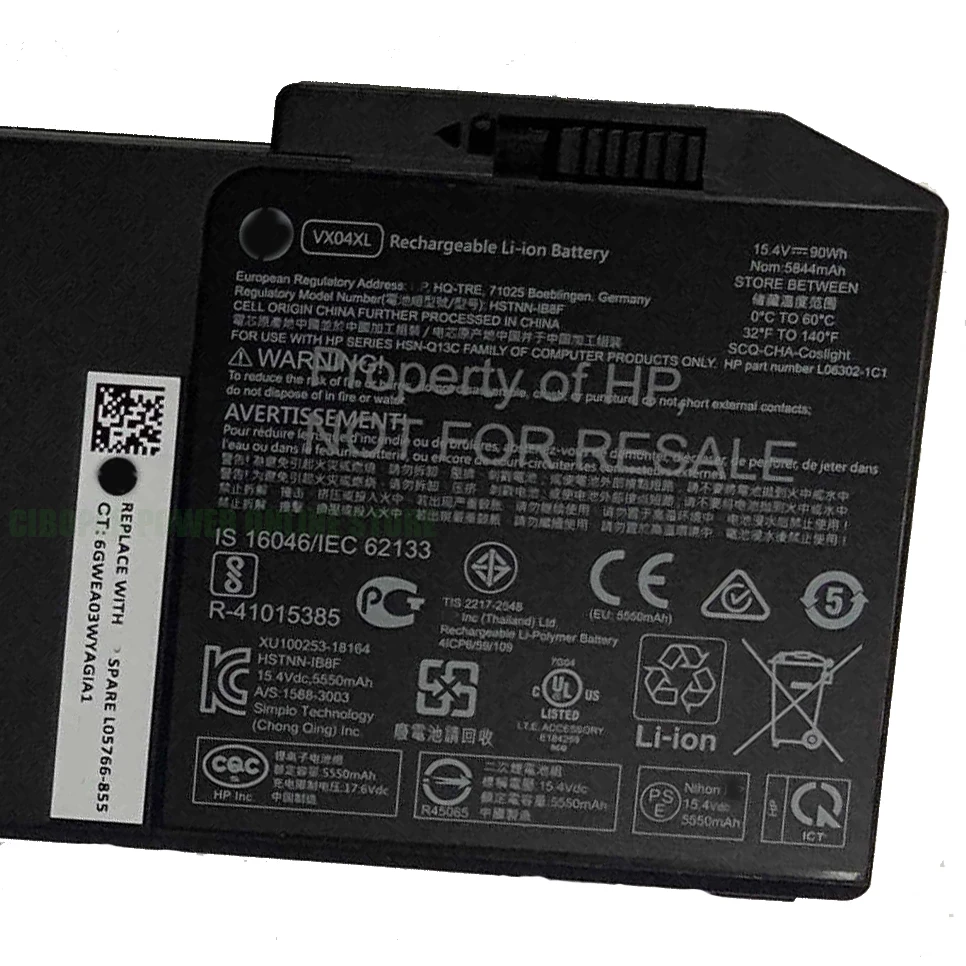 CP Laptop Battery VX04XL 15.4V/90Wh/5844mAh For Zbook 15 G5 G6 Series Notebook HSTNN-IB8F HSN-Q13C L06302-1C1 L05766-855