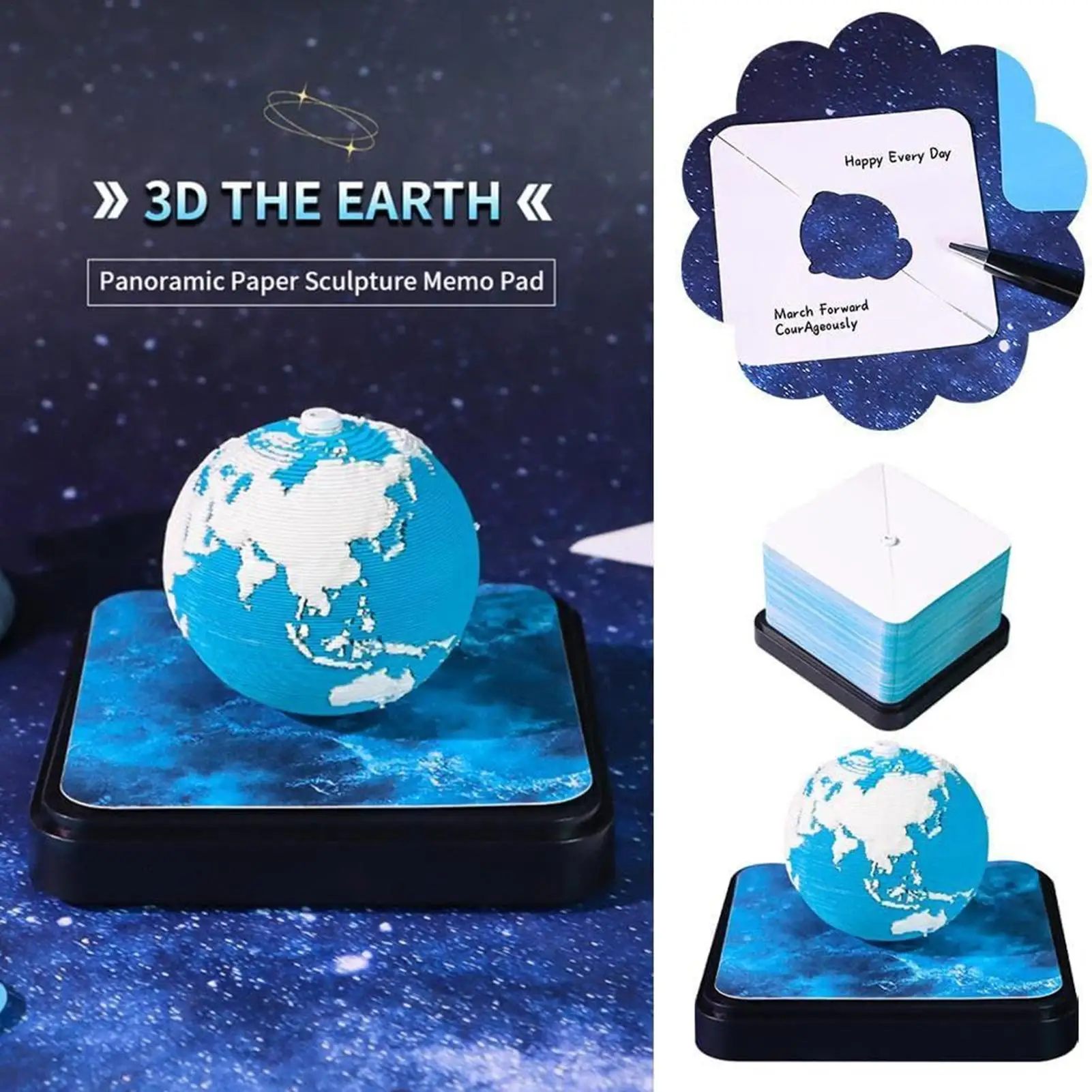 タイムピースカレンダー紙3Dカレンダーメモ帳2026紙彫刻ティアオフメモ帳文房具地球テーマ男の子学生向け
